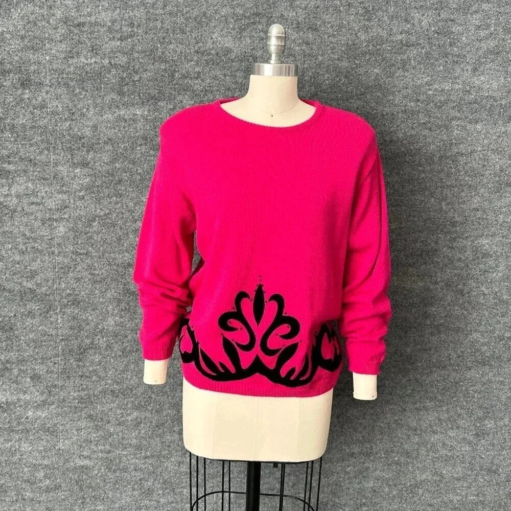 Vintage Hasting & Smith Sweater Womens Medium Petite Pink 80s Mom Knit Pullover